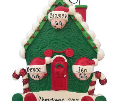 Candy Cane House Family of 3 Personalized Ornament Supply