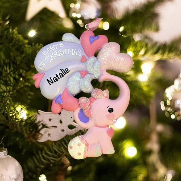 Pink Baby s 1st Christmas Elephant Personalized Ornament For Discount