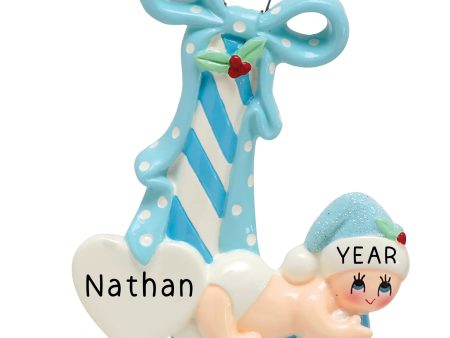 Baby Boy Candy Cane Personalized Ornament Cheap