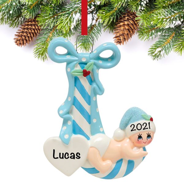 Baby Boy Candy Cane Personalized Ornament Cheap