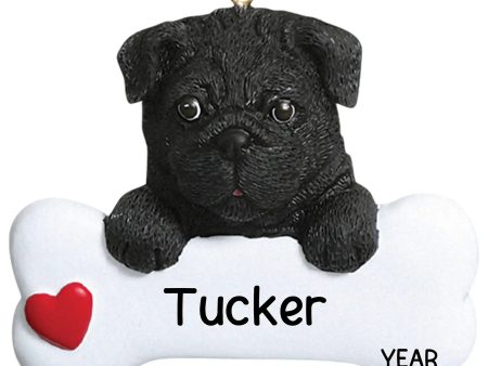 Black Pug Dog Bone Christmas Ornament Online