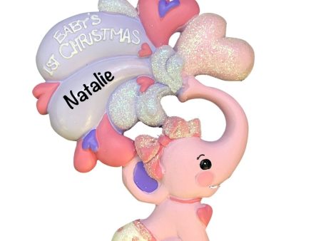 Pink Baby s 1st Christmas Elephant Personalized Ornament For Discount