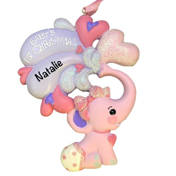 Pink Baby s 1st Christmas Elephant Personalized Ornament For Discount