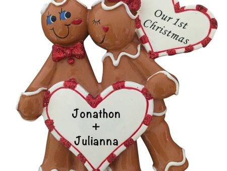 Gingerbread Heart Couple 1st Christmas Personalized Ornament Supply