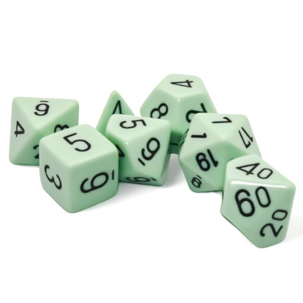 Chessex - 7 Piece - Opaque - Pastel Green Black For Sale